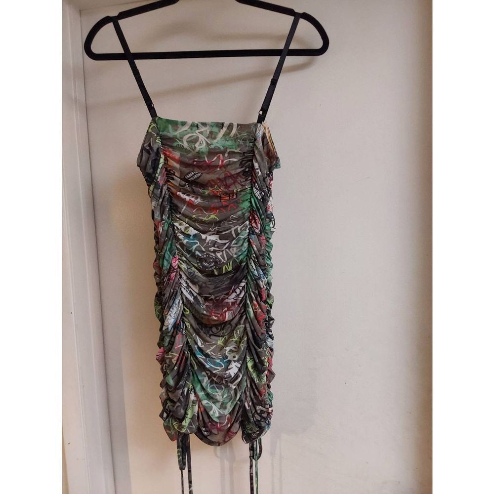 NWT~Dolls Kill Current Mood Multi Print Ruched Mini Dress Sz XL - Picture 3 of 3